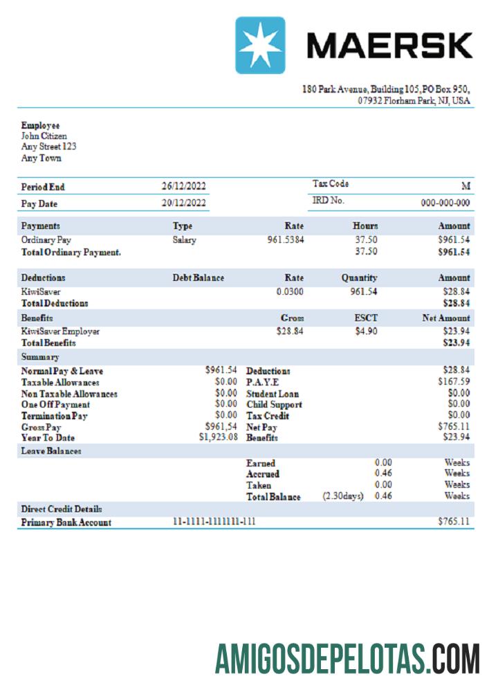 Esboço de pagamento da empresa de transporte Maesk dos EUA modelo